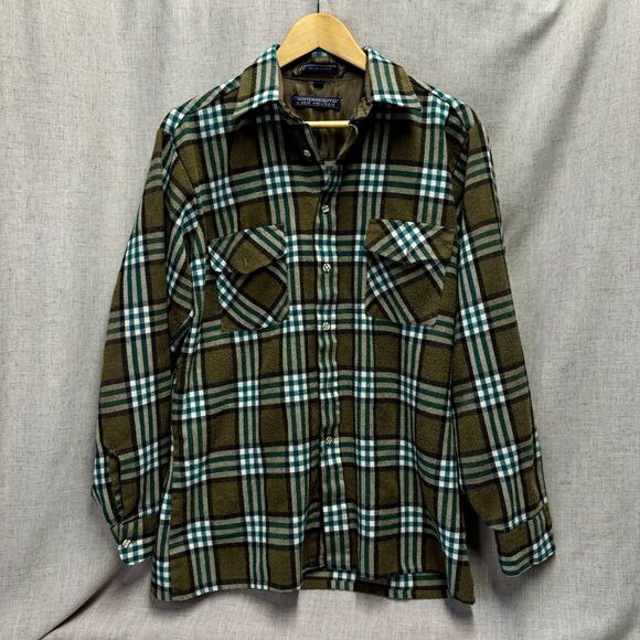 Van Heusen Winterweights Flannel Button Down Acrylic Long Sleeve Shirt Medium - Picture 8 of 9